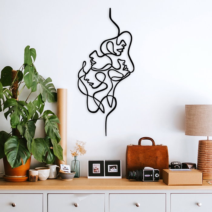 Wallity Faces Escultura de Pared de Metal Negra